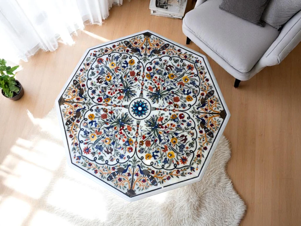Handcrafted Octagonal Marble Coffee Table 
